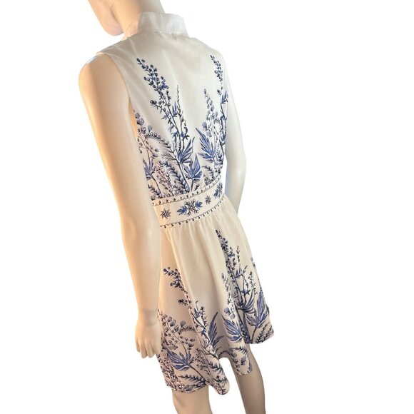 CUPSHE Floral White and Blue Watercolor Mini Button Down Beach Dress Size M EUC - Picture 4 of 4